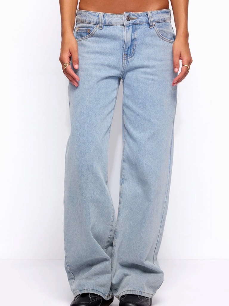 Edikted Raelynn Washed Low Rise Baggy Jeans Light Blue Size Xs